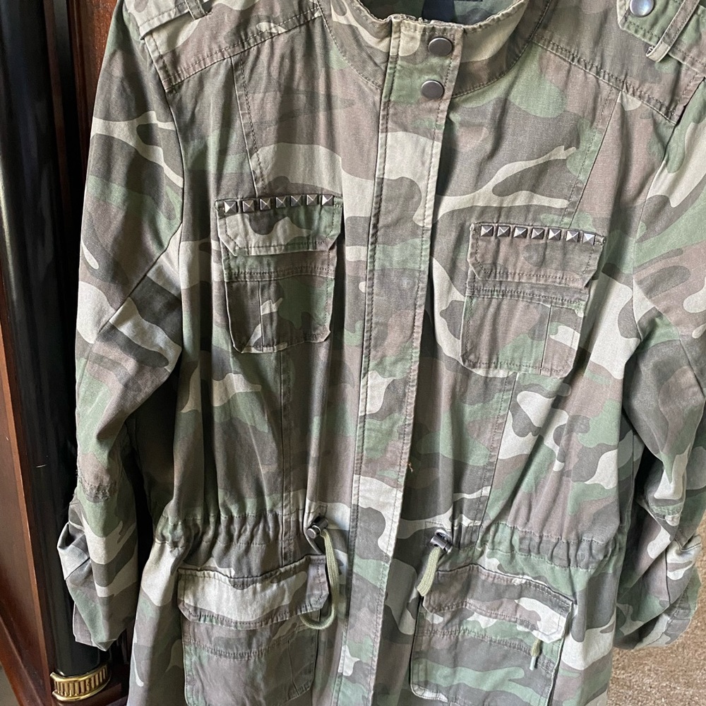 INC PXL /L Camouflage Military Jacket with Silver Accents